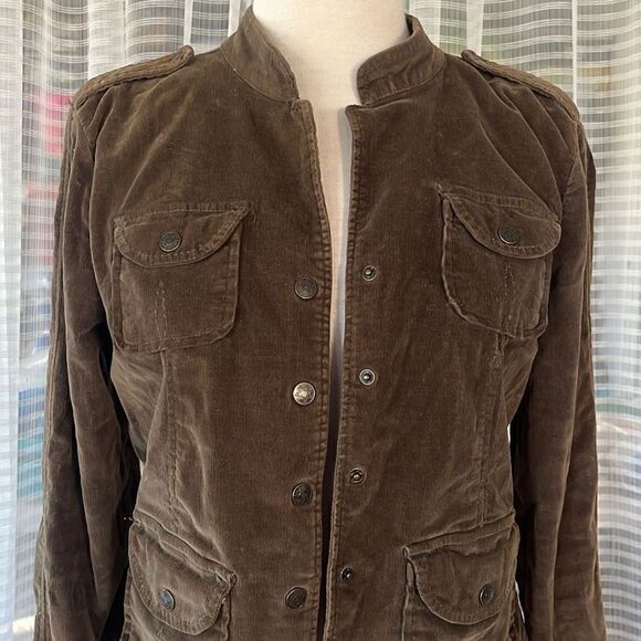 Live A Little Military Style Corduroy Olive Green Jacket Women’s Medium - Picture 3 of 9